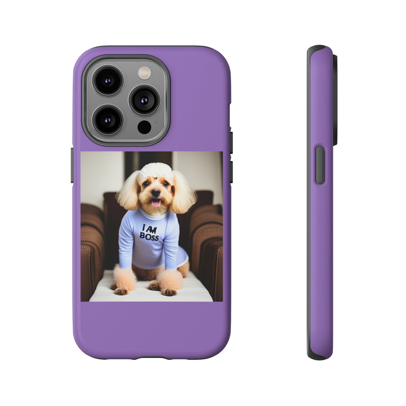 I Am Boss Dog  Purple Tough Cases. All iPhone 15, 14, 13, 12, 11, X, 8 , Google Pixel 7, 6, 5, Samsung Galaxy 23, 22, 21, 20, 10