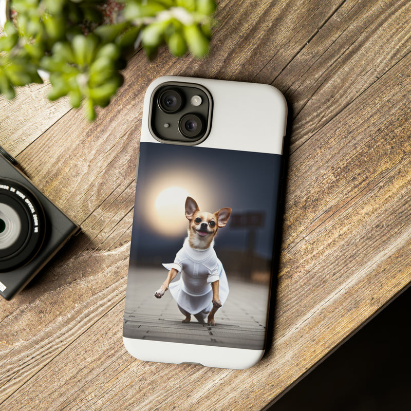 Cute White Dress Chihuahua Tough Cases. All iPhone 15, 14, 13, 12, 11, X, 8 , Google Pixel 7, 6, 5, Samsung Galaxy 23, 22, 21, 20, 10