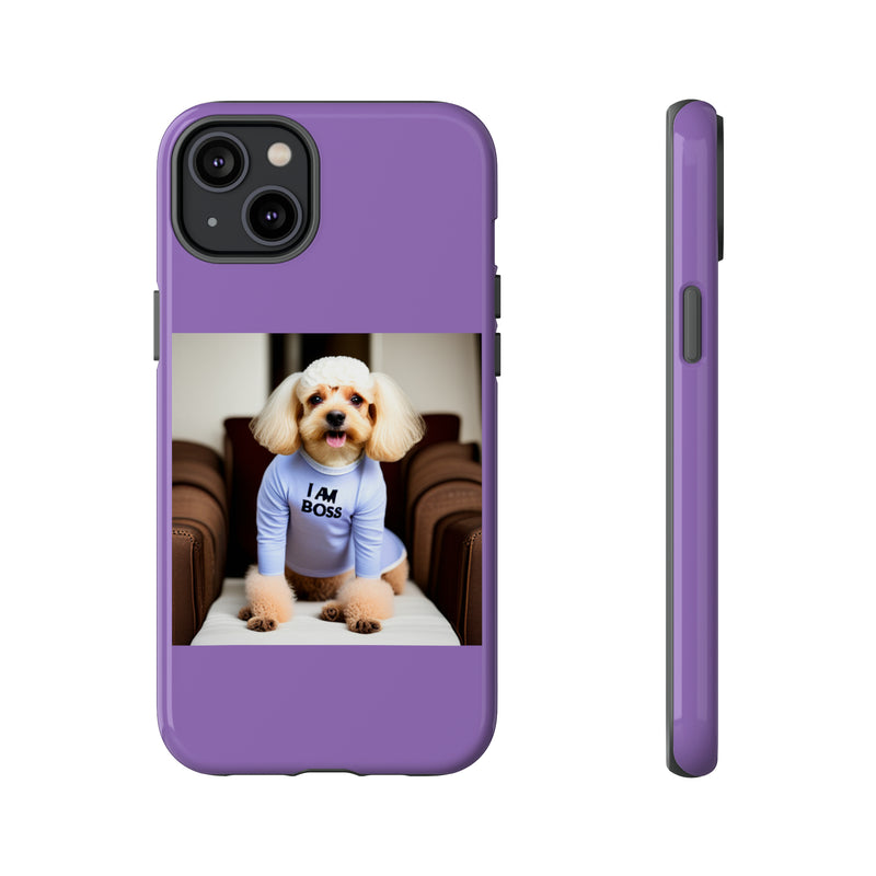 I Am Boss Dog  Purple Tough Cases. All iPhone 15, 14, 13, 12, 11, X, 8 , Google Pixel 7, 6, 5, Samsung Galaxy 23, 22, 21, 20, 10