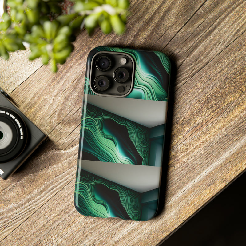 Green Geometric Patterns - Tough Cases  All iPhone 15, 14, 13, 12, 11, X, 8 , Google Pixel 7, 6, 5, Samsung Galaxy 23, 22, 21, 20, 10