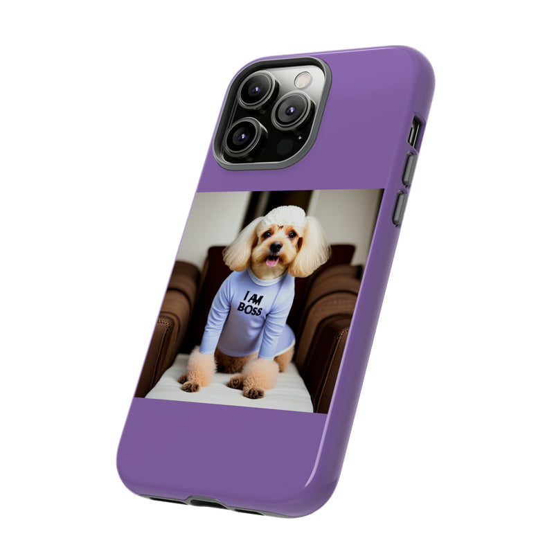 I Am Boss Dog  Purple Tough Cases. All iPhone 15, 14, 13, 12, 11, X, 8 , Google Pixel 7, 6, 5, Samsung Galaxy 23, 22, 21, 20, 10