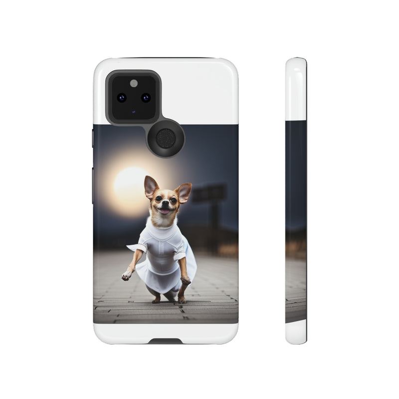 Cute White Dress Chihuahua Tough Cases. All iPhone 15, 14, 13, 12, 11, X, 8 , Google Pixel 7, 6, 5, Samsung Galaxy 23, 22, 21, 20, 10