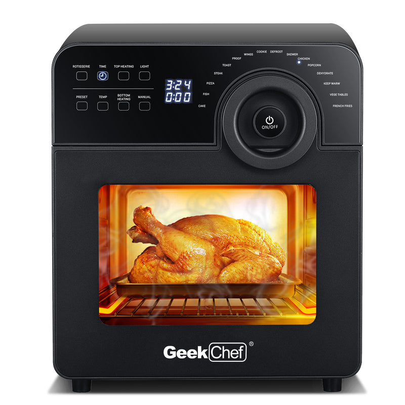 GRILL Reinigung Geek Chef Air Fryer, Convection Toaster Oven with French Doors, Stainless Steel 4 Slice Toaster Convection Airfryer Countertop Oven, Roast, Reheat,Fry Oil-Free, 4 Accessories & Recipes | New Gadgets