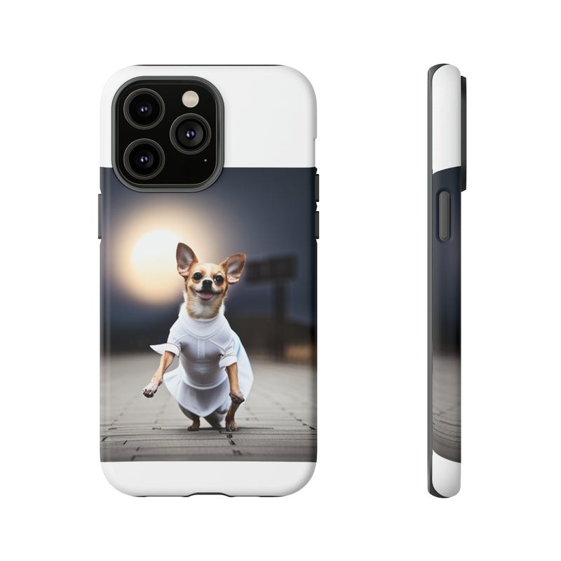 Cute White Dress Chihuahua Tough Cases. All iPhone 15, 14, 13, 12, 11, X, 8 , Google Pixel 7, 6, 5, Samsung Galaxy 23, 22, 21, 20, 10