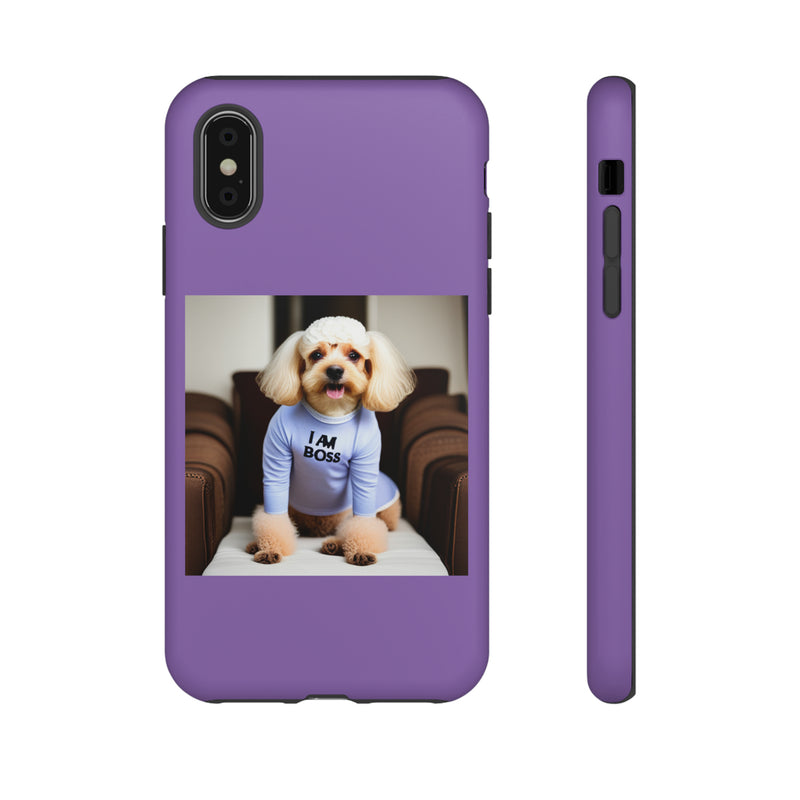 I Am Boss Dog  Purple Tough Cases. All iPhone 15, 14, 13, 12, 11, X, 8 , Google Pixel 7, 6, 5, Samsung Galaxy 23, 22, 21, 20, 10