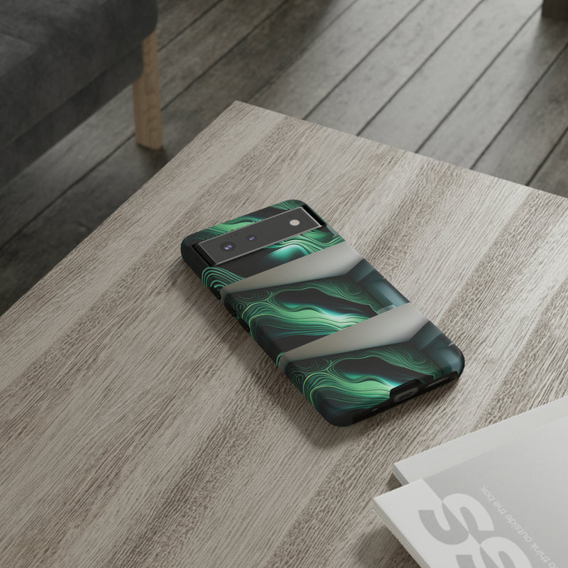 Green Geometric Patterns - Tough Cases  All iPhone 15, 14, 13, 12, 11, X, 8 , Google Pixel 7, 6, 5, Samsung Galaxy 23, 22, 21, 20, 10