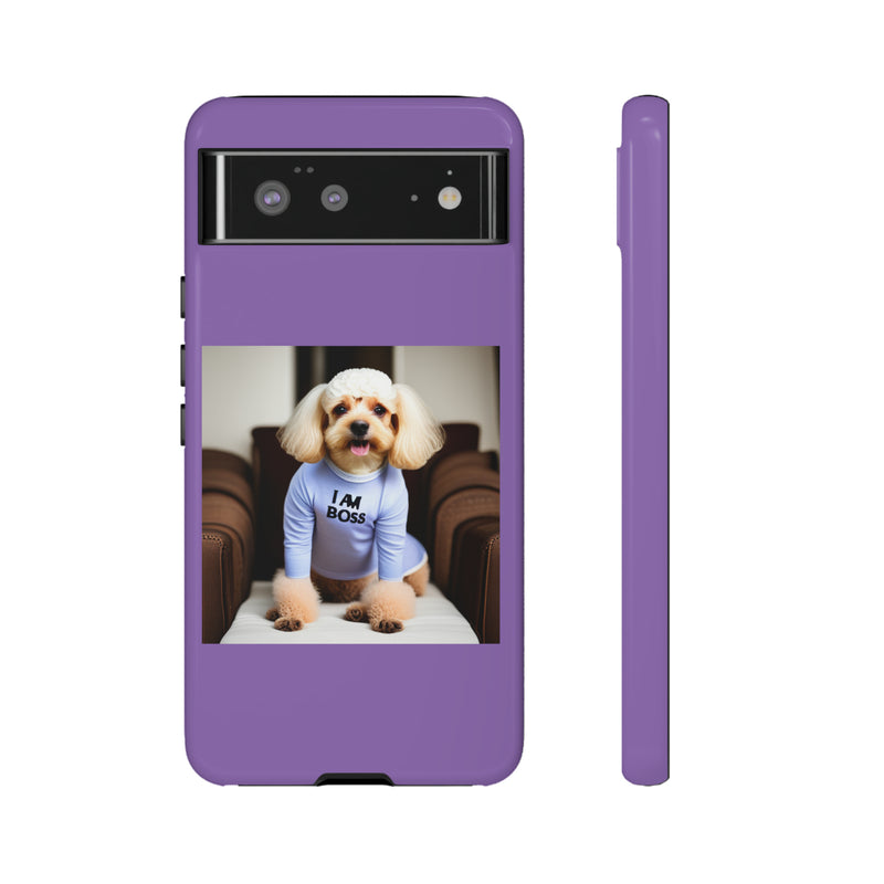 I Am Boss Dog  Purple Tough Cases. All iPhone 15, 14, 13, 12, 11, X, 8 , Google Pixel 7, 6, 5, Samsung Galaxy 23, 22, 21, 20, 10