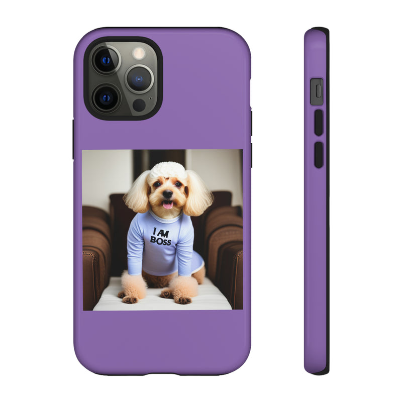 I Am Boss Dog  Purple Tough Cases. All iPhone 15, 14, 13, 12, 11, X, 8 , Google Pixel 7, 6, 5, Samsung Galaxy 23, 22, 21, 20, 10