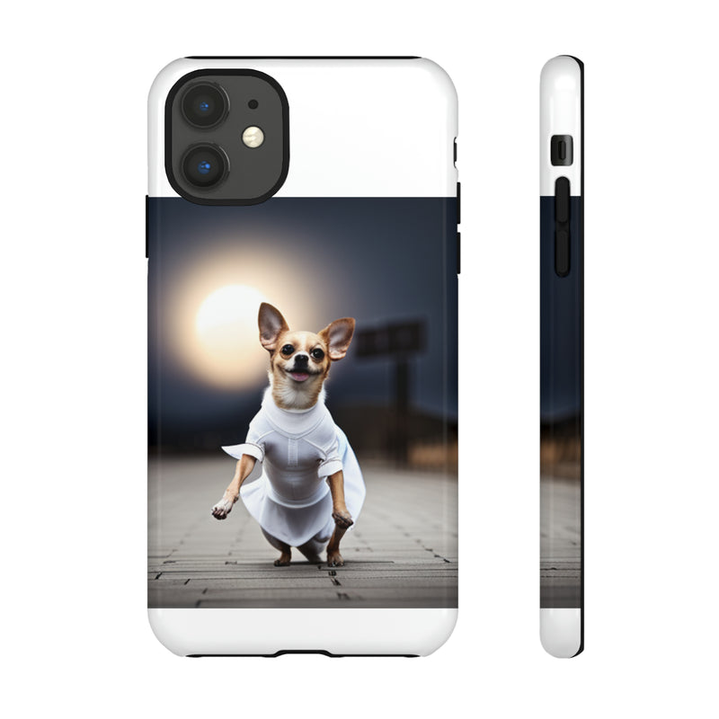 Cute White Dress Chihuahua Tough Cases. All iPhone 15, 14, 13, 12, 11, X, 8 , Google Pixel 7, 6, 5, Samsung Galaxy 23, 22, 21, 20, 10