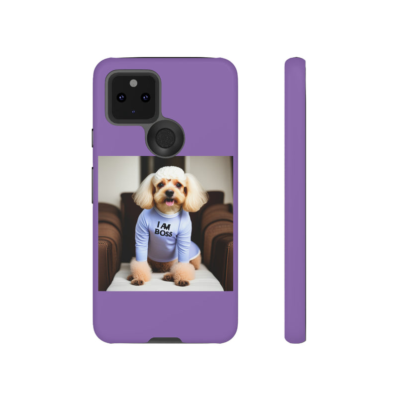 I Am Boss Dog  Purple Tough Cases. All iPhone 15, 14, 13, 12, 11, X, 8 , Google Pixel 7, 6, 5, Samsung Galaxy 23, 22, 21, 20, 10