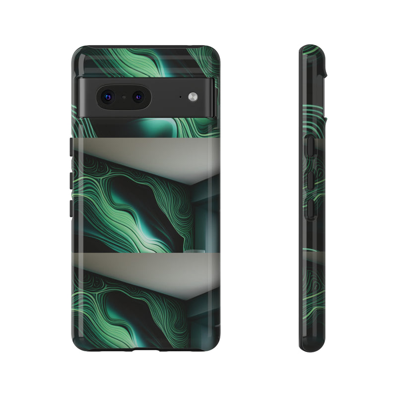 Green Geometric Patterns - Tough Cases  All iPhone 15, 14, 13, 12, 11, X, 8 , Google Pixel 7, 6, 5, Samsung Galaxy 23, 22, 21, 20, 10