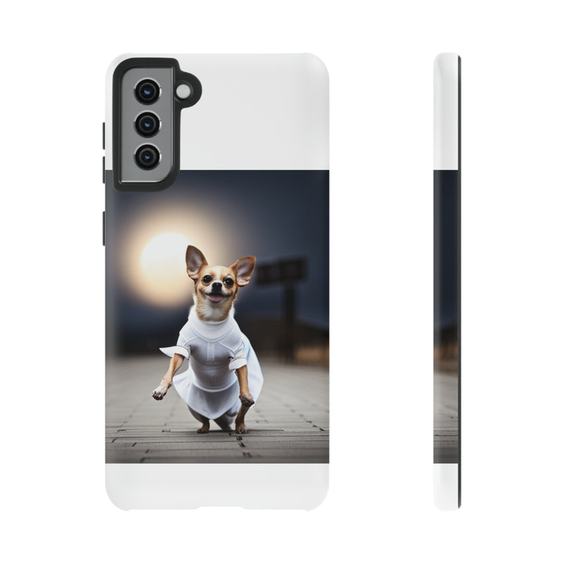 Cute White Dress Chihuahua Tough Cases. All iPhone 15, 14, 13, 12, 11, X, 8 , Google Pixel 7, 6, 5, Samsung Galaxy 23, 22, 21, 20, 10