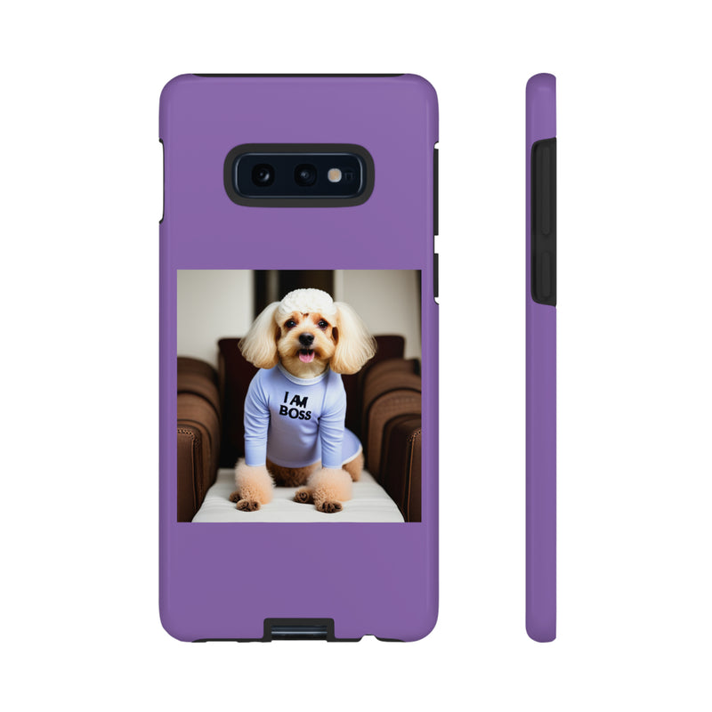 I Am Boss Dog  Purple Tough Cases. All iPhone 15, 14, 13, 12, 11, X, 8 , Google Pixel 7, 6, 5, Samsung Galaxy 23, 22, 21, 20, 10