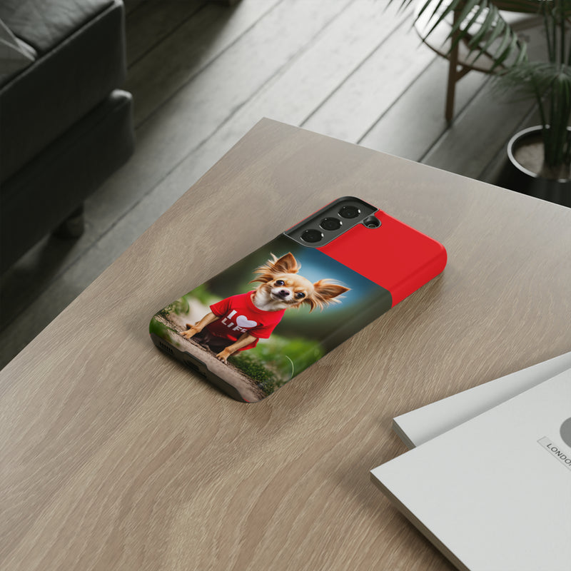 I Love Life Red Shirt Chihuahua Tough Cases. All iPhone 15, 14, 13, 12, 11, X, 8 , Google Pixel 7, 6, 5, Samsung Galaxy 23, 22, 21, 20, 10