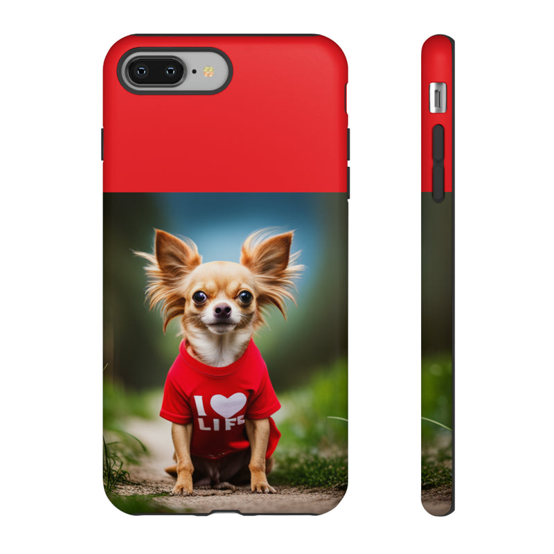 I Love Life Red Shirt Chihuahua Tough Cases. All iPhone 15, 14, 13, 12, 11, X, 8 , Google Pixel 7, 6, 5, Samsung Galaxy 23, 22, 21, 20, 10