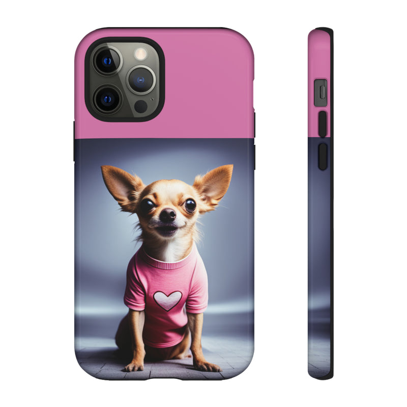 Pink Heart Chihuahua Tough Cases. All iPhone 15, 14, 13, 12, 11, X, 8 , Google Pixel 7, 6, 5, Samsung Galaxy 23, 22, 21, 20, 10