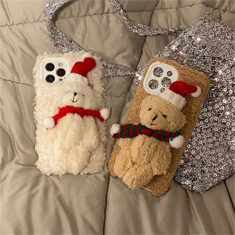 Christmas Bear Plush Mobile Phone Case