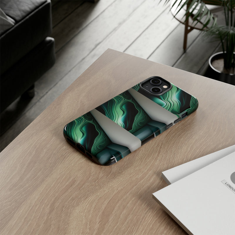 Green Geometric Patterns - Tough Cases  All iPhone 15, 14, 13, 12, 11, X, 8 , Google Pixel 7, 6, 5, Samsung Galaxy 23, 22, 21, 20, 10