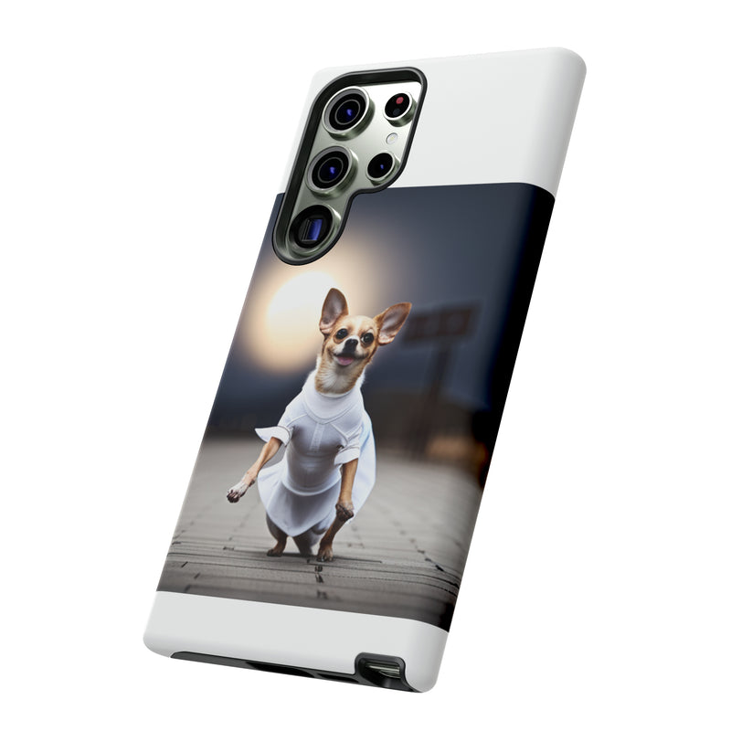 Cute White Dress Chihuahua Tough Cases. All iPhone 15, 14, 13, 12, 11, X, 8 , Google Pixel 7, 6, 5, Samsung Galaxy 23, 22, 21, 20, 10