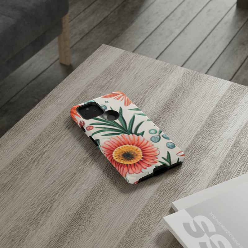 Orange Exotic Flowers Tough Cases All iPhone 15, 14, 13, 12, 11, X, 8 , Google Pixel 7, 6, 5, Samsung Galaxy 23, 22, 21, 20, 10