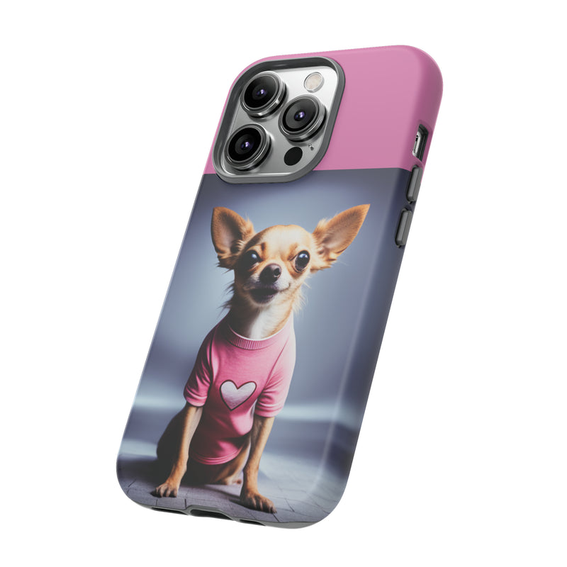 Pink Heart Chihuahua Tough Cases. All iPhone 15, 14, 13, 12, 11, X, 8 , Google Pixel 7, 6, 5, Samsung Galaxy 23, 22, 21, 20, 10