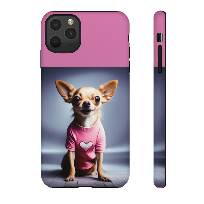 Pink Heart Chihuahua Tough Cases. All iPhone 15, 14, 13, 12, 11, X, 8 , Google Pixel 7, 6, 5, Samsung Galaxy 23, 22, 21, 20, 10