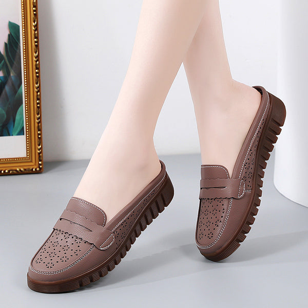 Women's Outer Wear Beef Tendon Flat Middle-aged And Elderly Retro Mom Shoes