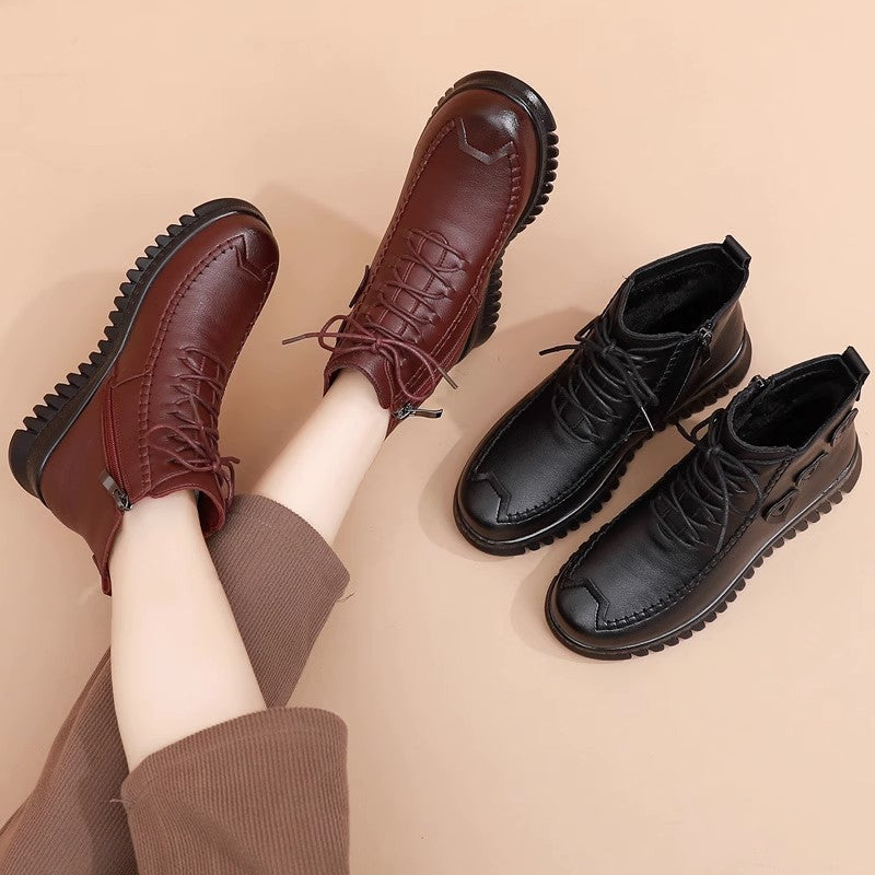 Women's Winter Warm With Velvet Flat Soft Bottom Non-slip Ankle Boots