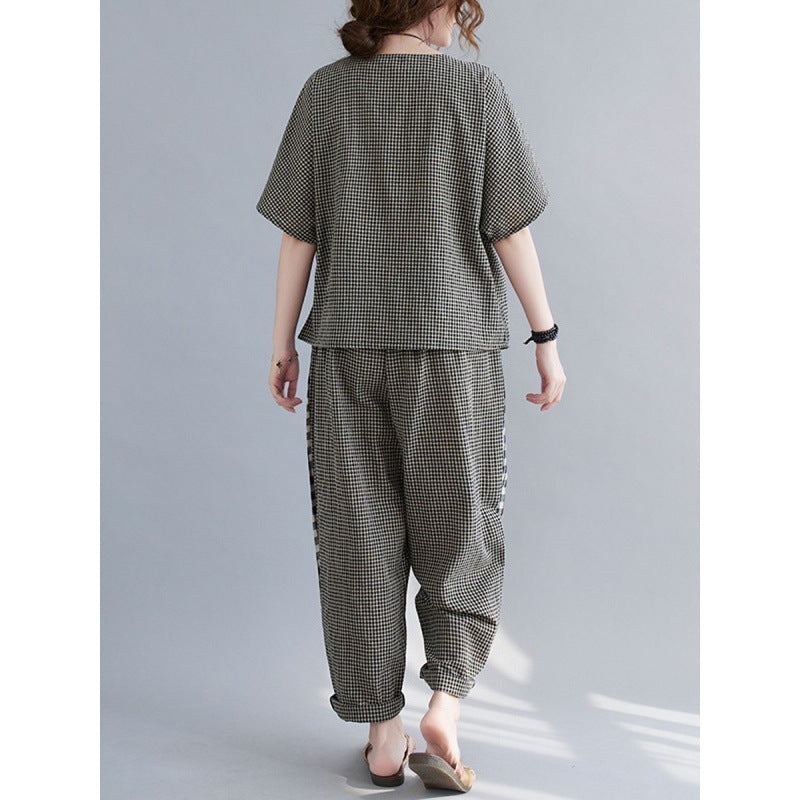 Short-sleeved Top Plus Size Cotton And Linen Trousers Two-piece Set